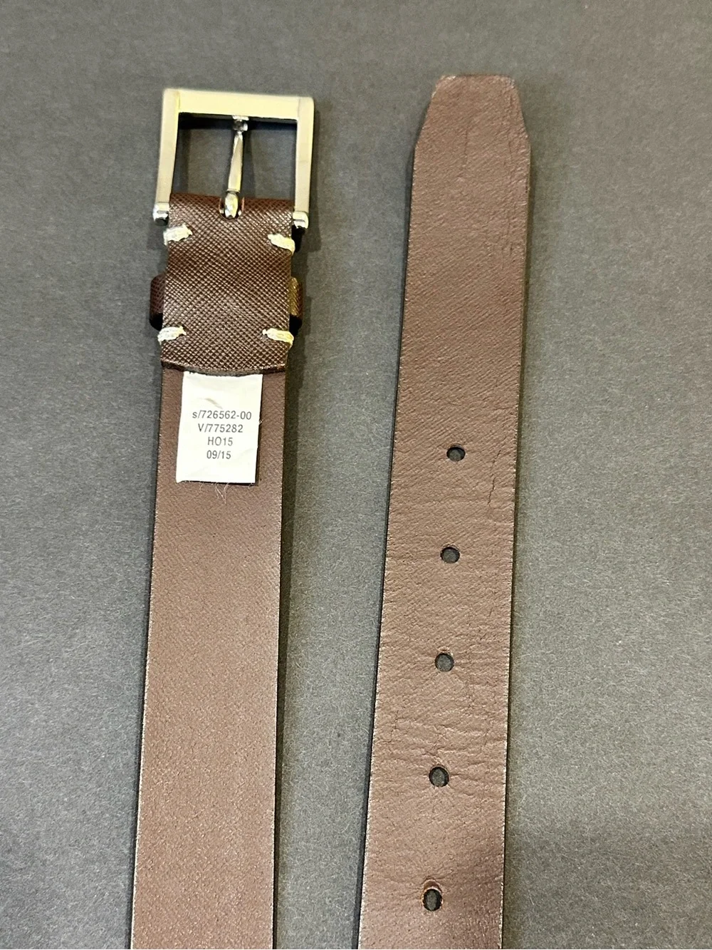 Banana Republic Brown Saffiano Leather Belt Silver Buckle Modern 40 USA